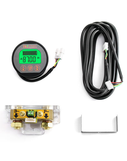 QWORK Battery Monitor Voltmeter Ammeter, Voltage Range 8V-80V and up to 500A, Voltage Current Meter with 13 ft Custom Cable