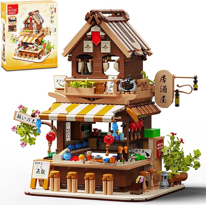Japanese Izakaya Shop Mini Building Block Set for Adult Creative Stree View House Toy Building Set Japanese Architecture Model Kit Gift for Adults Teen 14+