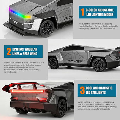 Remote Control Car/RC Truck – 2.4 GHz All-Terrain Cyber Vehicles with One-Touch Demo and Three Adjustable LED Light Effects Off-Road Pick-Up Hobby Monster Truck Toys Gifts for Boys/Girls Aged 3+