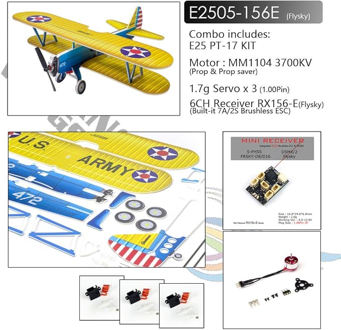 4CH Micro 450mm RC Foamy Indoor Outdoor Biplane Stearman PT-17 Kaydet (E2505-156E)