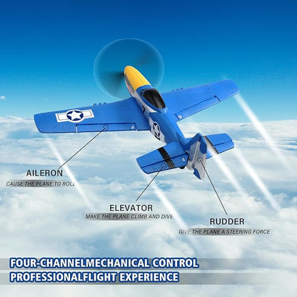 jaming RC Plane 4 Channel P-51D Mustang Fighter for Adults and Kids4 Channel Remote Control Airplane RTF with 6-Axis Gyro3D Aerobatics2.4GHz Radio Controlled Aircraft for Beginners