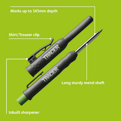Tracer Mechanical Carpenter Pencils Set with Replacement Lead (6 Pack) - Construction Pencil with Site Holster - All In One Marking Kit for Carpenter Tools Contractor Pencils - AMK1