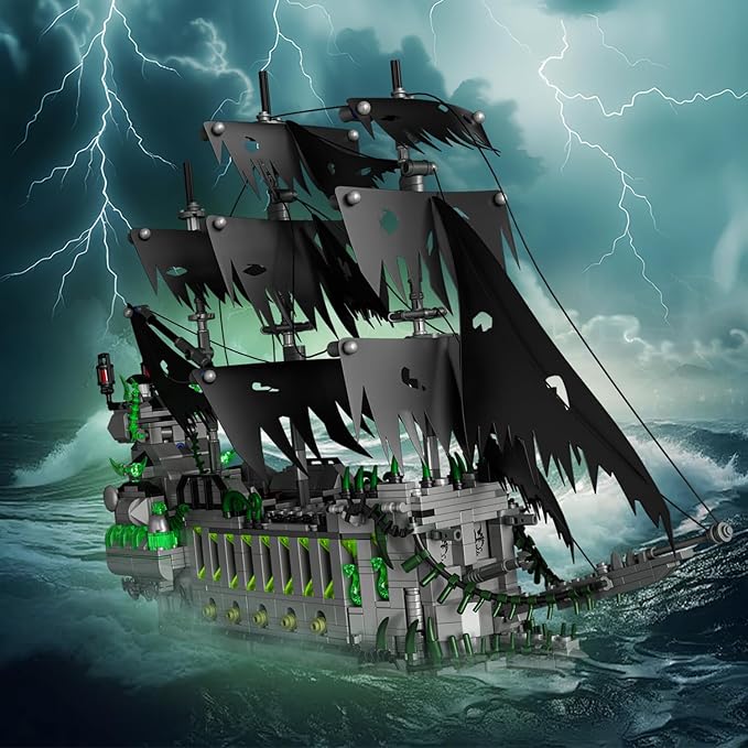 1573 Pcs Pirate Ship Building Set with LED LightSTEM Ghost Ship Flying Dutchman Building ToyModel Boat Mini Brick Kit Home Office DecorHalloween Easter Gift for Adults Boys Kids Ages 14+