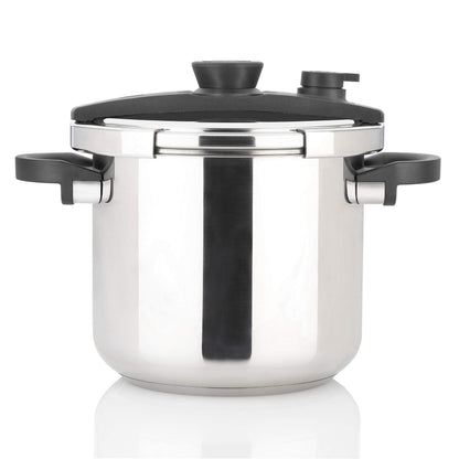 Zavor EZLock Stove Top Pressure Cooker 7 Quart - Stainless Steel, Multi Pressure Levels, Easy Locking, Induction Ready, Digital Cookbook & Steamer Basket | Olla de Presion Acero Inoxidable