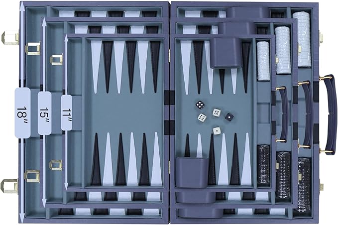 Backgammon Set - Classic Board Game with Premium Leather Case - Portable Travel Strategy Backgammon Game Set for Adults Kids - Suitable as (11inch Gray)