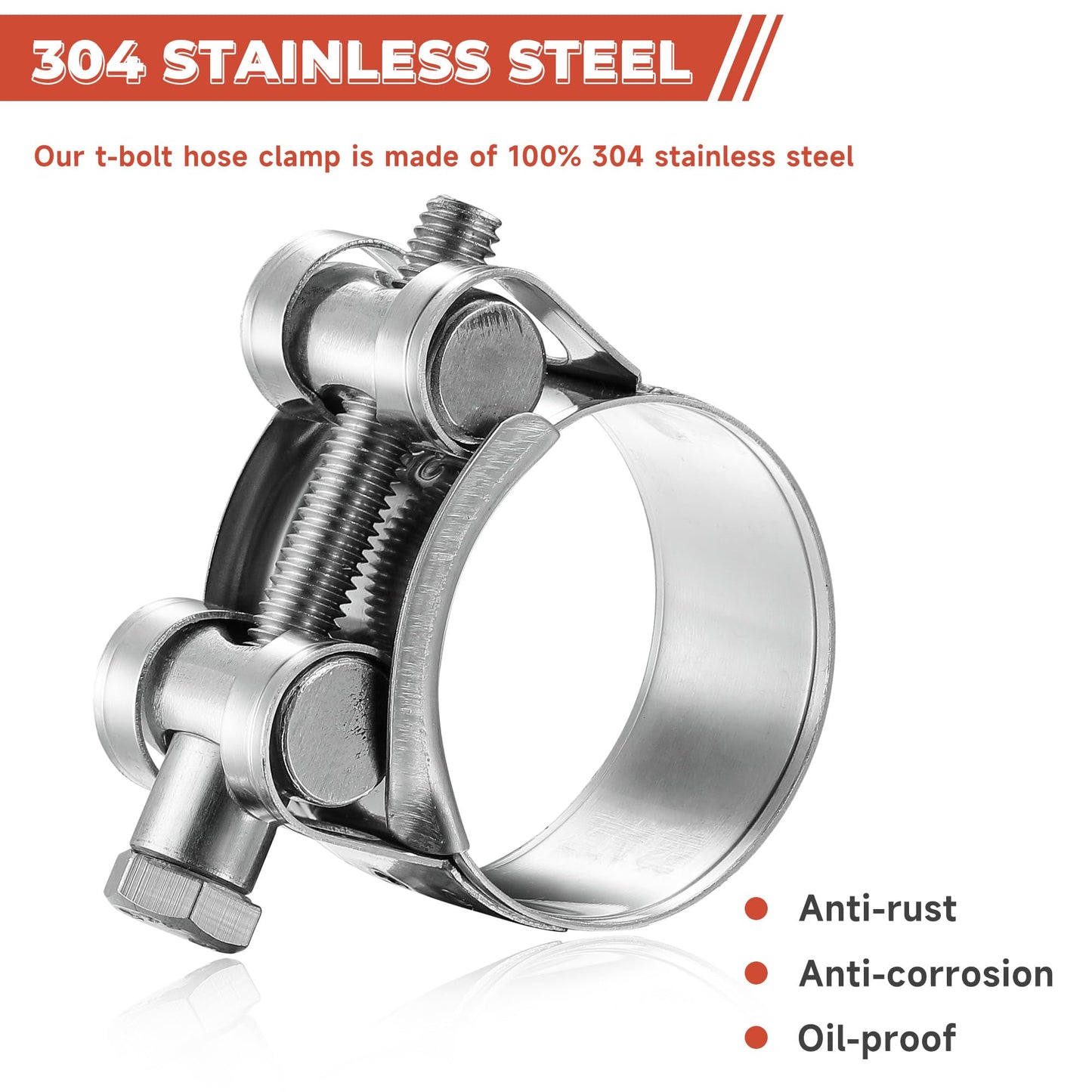 AKIHISA T-Bolt Hose Clamps,304 Stainless Steel Heavy Duty Adjustable Tube Clamps (17-19mm 4pack)