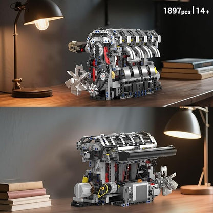 Mould King 10087 L4 Engine Model Building Blocks Kit for Adults Build Your Own Cars Engine That Works DIY STEM Toy for 14+ Teens(1897 Pcs)