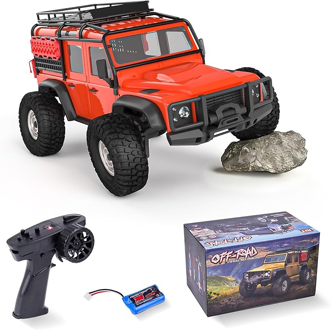 Cheerwing 1:18 Rock Crawler 2.4Ghz Car 4WD Off Road RC Monster Truck with Two-Speed Gearbox Hobby RC Car for Adults (Red)