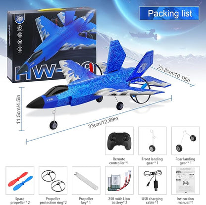 RC Plane 2CH RC Airplane Toys HW39 Fighter 2.4GHz Remote Control Plane RTF for Beginner Kids and Adults F35 Aeroplane with Night Lights USB Charging (Blue)