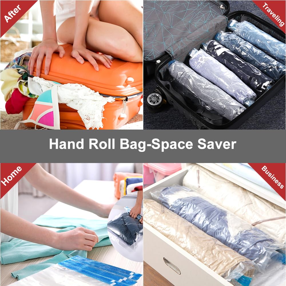 ALMING Compression Bags - Travel Essentials 12 Pack Space Saver No Vacuum or Pump Needed Storage Accessorie and Home Packing Organizers (transparent)