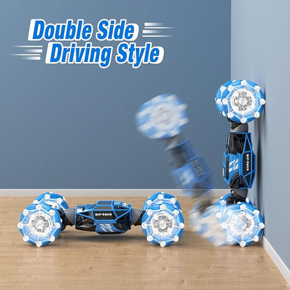 Gesture RC Car Gesture Sensing RC Stunt Car Toys with Lights &amp Dance for Kids 6-12 yr 2.4GHz 4WD Hand Remote Control with Lights Music Off-Road 360° Rotation Drift for Birthday Toy Gifts-(BLUE)
