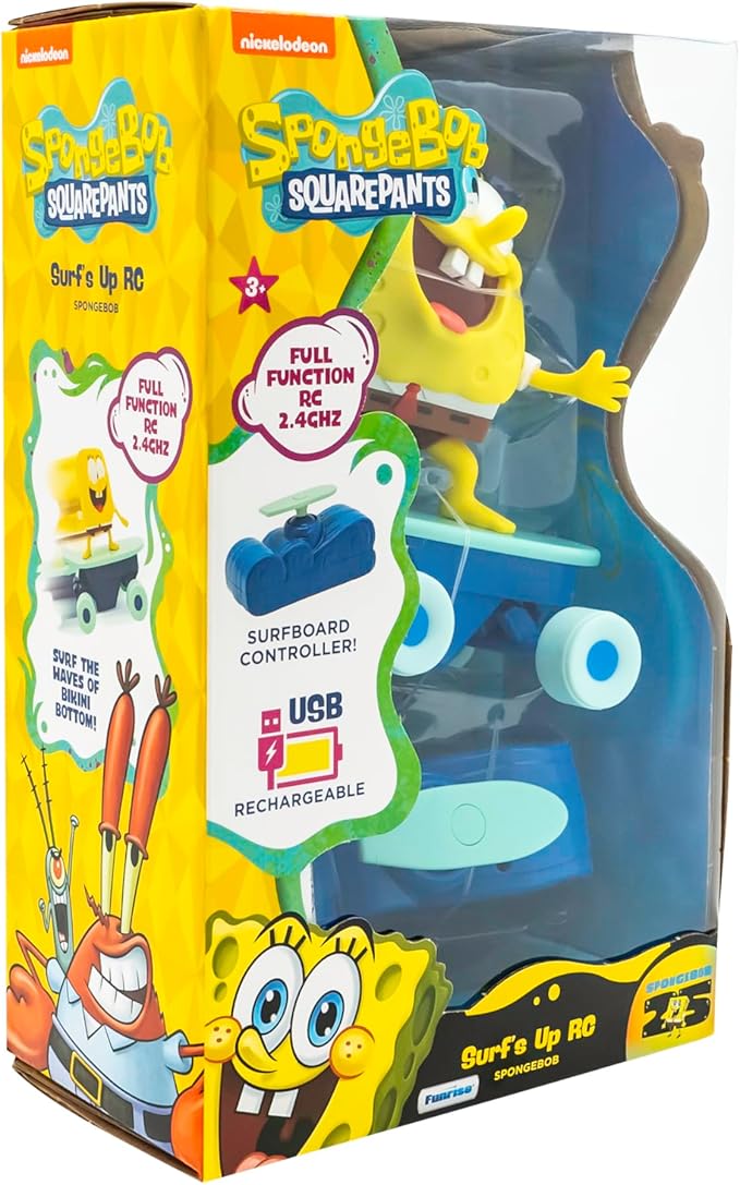 Spongebob Squarepants Surfs Up RC Vehicle - Full-Function Remote Control Spongebob Toy with Surfboard Controller Real Surf Action Play for Kids Ages 3+