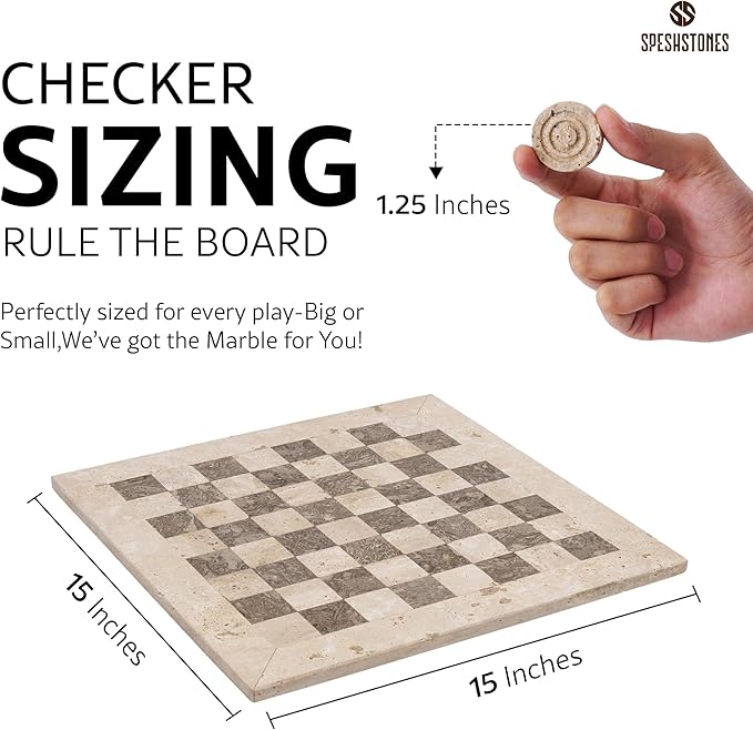 Marble Checkers Set 15 Inches Handmade Travertine &amp Oceanic Checkers Board Game with Checker Pieces - Board Games for Adults Game Table Accessories Gifts &amp Home Décor