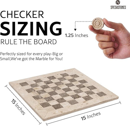 Marble Checkers Set 15 Inches Handmade Travertine &amp Oceanic Checkers Board Game with Checker Pieces - Board Games for Adults Game Table Accessories Gifts &amp Home Décor