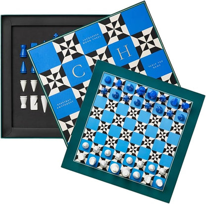 Printworks Lacquered Chess – Poseidon – Multi-Color Wooden Chess Set with Solid Wood Board – Elegant Coffee Table Game for Adults – Multilingual Instructions Included