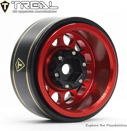 TREAL 1.0 Beadlock Wheels 12 Spokes Classic Rims (4P) for SCX24 AX24 FCX24 TRX4M 1/24 1/18 Crawler Car-Type I(Red)