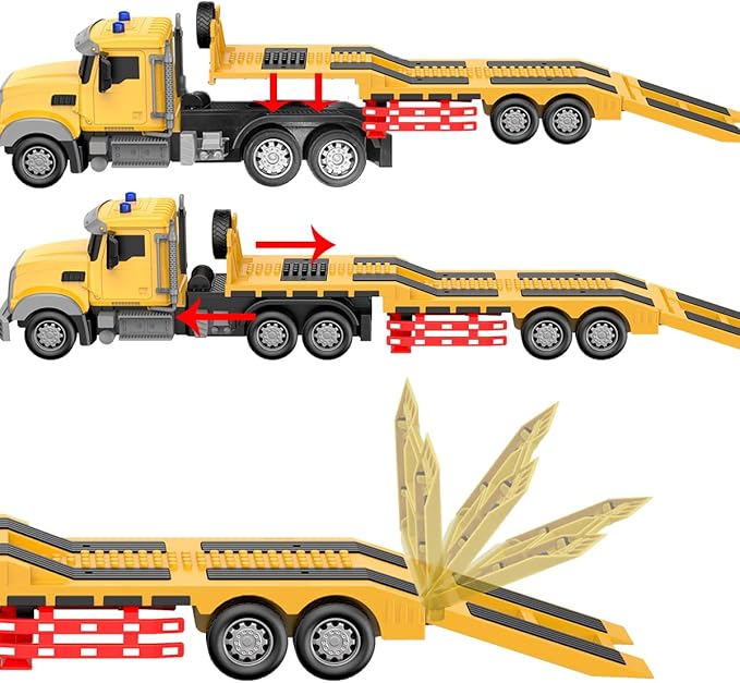 Remote Control Semi Truck with Trailer -24 Inch RC Semi-Trailer Engineering Tractor with Road Roller Toys1:24 Truck with LED Lights &amp Music Great Gift for Boys Girls
