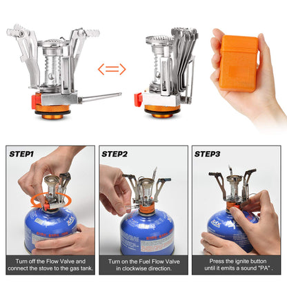 Odoland 16pcs Camping Cookware Set with Folding Camping Stove, Non-Stick Lightweight Pot Pan Kettle Set with Stainless Steel Cups Plates Forks Knives Spoons for Camping Backpacking Outdoor Picnic
