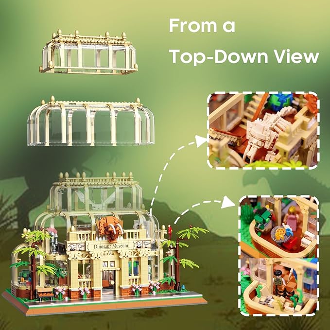 BrickTribe Mini Building Set for Adults Dinosaur Museum Toy with Led Light Jurassic World Dino Fossils Building Block Kit Architecture Model 2788PCS