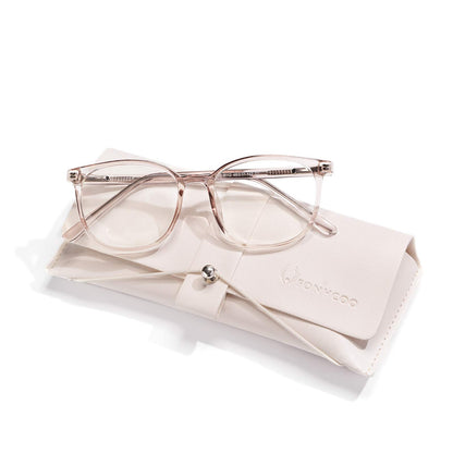 FONHCOO Blue Light Blocking Glasses Fashion Round TR90 Frame Transparent Eyewear Anti Eyestrain Computer Glasses for Women Men (Light Brown)