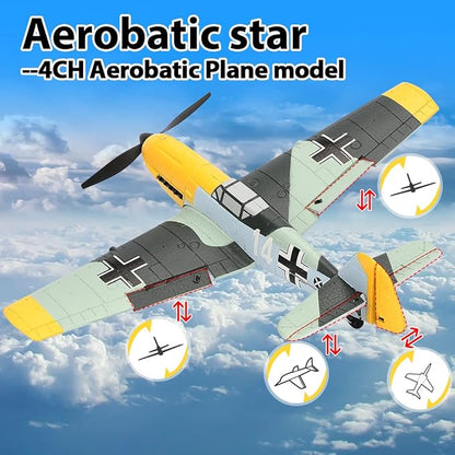 Remote Control Airplane for Adults BF109 4 Channel RC Plane with 6-Axis Gyro Aerobatic WW2 Warbird Park Flyer Gift