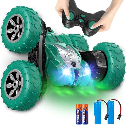 Remote Control Car RC Stunt Cars Double Sided 360° Rolling Rotating Rotation Rechargeable Car Toy for 6 7 8-12 Year Old Boy Kids Birthday Xmas Gift Green