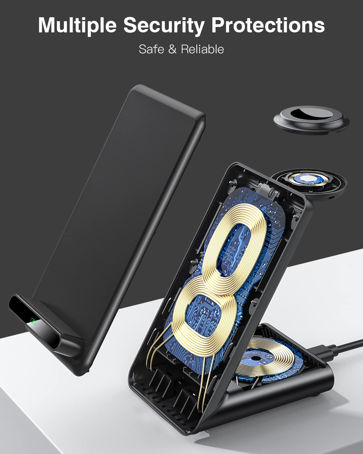 Wireless Charging Station,3 in 1 Charging Stand Made for Apple Watch Ultra 11 10 9 8 7 6 SE 5 4 3,Fast Wireless Charger Made for iPhone 17/Air/16/15/14/13/12,for AirPods Pro(with Adapter) (Black)