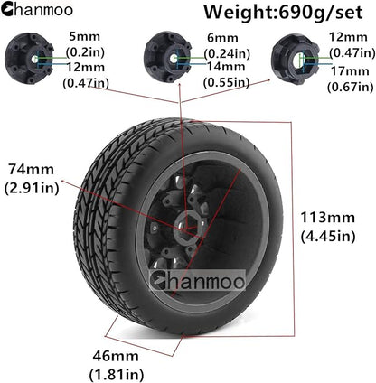 1/10 RC Short Course Truck Tires And Wheels With 12mm 14mm 17mm Hex 113mm 1/8 Rubber Tyres For 1/8 or 1/10 Scale On Road Car HSP Sonic 94102 GT PTG-2 Tamiya TT02 RC Racing Car 4PCS (Red A)
