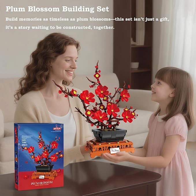 Plum Blossom Building Sets Flower Pot Set Compatible with Lego Botanical Collection for Adults Artificial Bouquet Flower Arrangement Living Room Home Office Decor Ideal Gift 669PCS