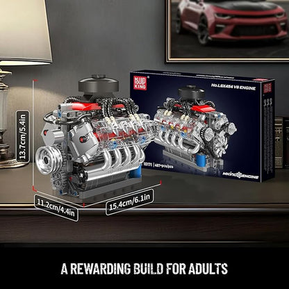 Mould King 10171 V8 Engine Building Blocks Sets V8 Engine Model kit That Run Build Your Own STEM Model Engine 8-Cylinder Car Engine Building Engineering Toys for Age 14+/Adults Collections(487+PCS)
