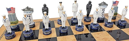 US Military Chess Set Army Navy Air Force or Marines. Choose 2 Branches of Men with 17 inch Walnut Color Storage Board (Navy vs Marines)