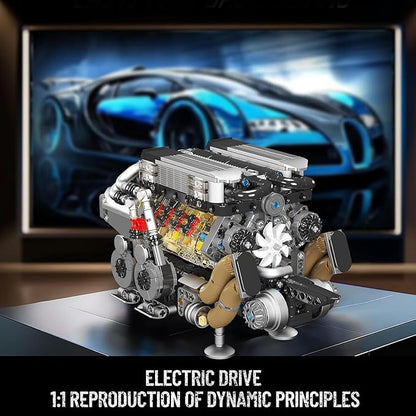 Mould King W16 Engine Building Blocks Set Combustion Engine Model That Runs Mini Engine Build Kit for Adults with Battery and Motor Engineering Construction STEM Toy for Teens(952 Pcs)