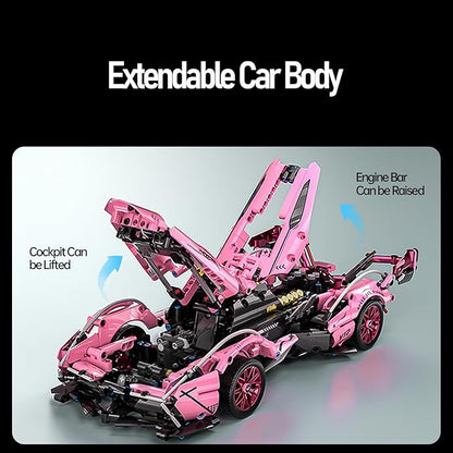 Sport Racing Car Building Block Sets for Adults 1:14 Pink Race Supercar Toys Kits Collectible MOC Model Christmas Xmas Birthday Gifts for Old Boys and Girls Teens Men Women Age 8-12 12-1614+