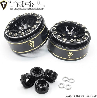 TREAL 1.0 Beadlock Wheels 12 Spokes Classic Rims (4P) for SCX24 AX24 FCX24 TRX4M 1/24 1/18 Crawler Car-Type I(Black)