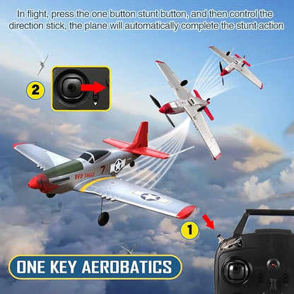 P51D Mustang RC Airplane with 6-Axis Gyro 4CH RTF Remote Control WW2 Fighter Plane 2.4GHz Anti-Jam Technology