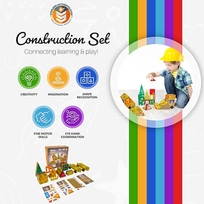 Tytan Tiles Pirate Ship &amp Island 60-Piece Magnetic Tiles Building Set Fun Kids’ STEM Toy Creative Play Shape &amp Pattern Recognition Fine Motor Skills Includes Storage Bag Ages 3 and Up