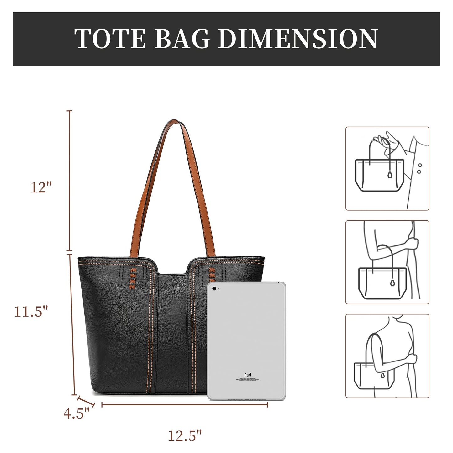Montana West Black Tote Bag for Women Top Handle Satchel Purse Oversized Shoulder Handbag Hobo Bags Black Gift MWC-118BK