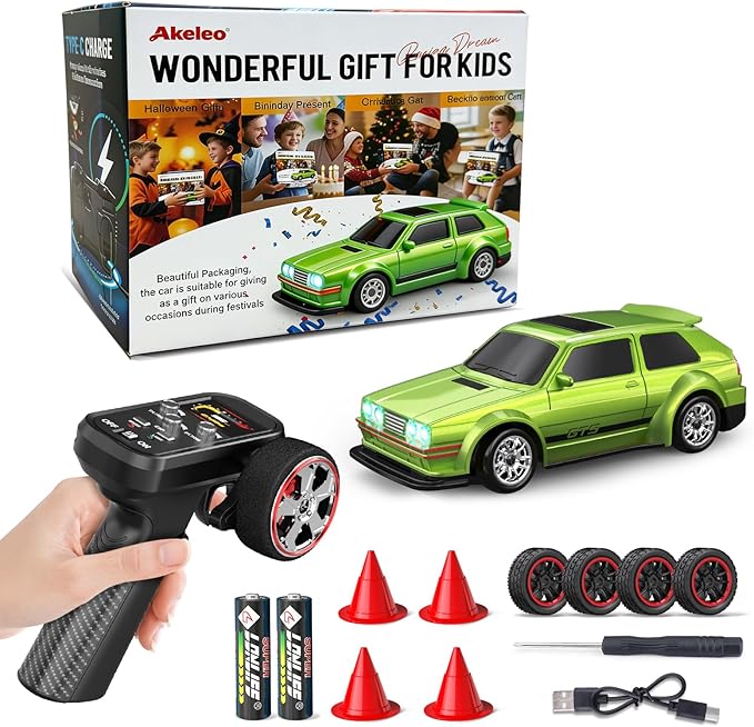 Mini RC Drift Car 1/43 with Gyroscope 4WD Full Proportional RC Car 2.4GHZ Hobby Grade Remote Control Cars RTR Model Vehicle 20+KM/H High Speed for Hobbyists Kids Adults (Lime Green)