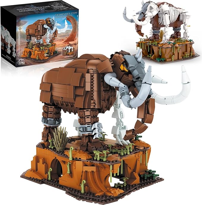 Huge Mammoth Fossil Building Kit with Habitat Base Elephant Crossing Toys Compatible with Lego Animal Dinosaur SetsBirthday Gift for Adults &amp Kids Aged 14+ 1310 PCS