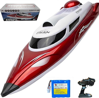 19 Big RC Boat High Speed 35+ KPH Remote Control Boat for Kids and Adults Outdoor Water Toy Race Ship for Pool Lake With 3000mAh Big Capacity BatteryWater Play Toy Gift Racing Ship with LED Light