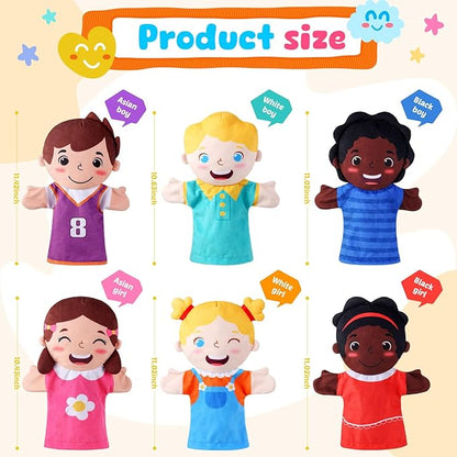 6 Pcs Role Play Hand Puppets Multicultural Entrepreneur Plush Toys Role-Play Toy Puppets for Kids Storytelling Imaginative Pretend Play Teaching Preschool(Multiculturalism)