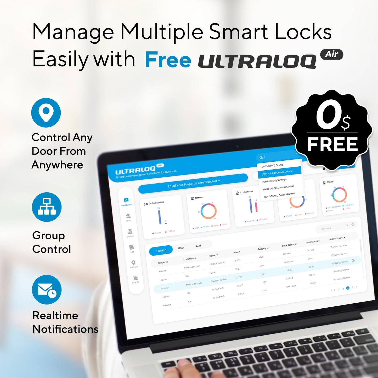 ULTRALOQ Bolt Fingerprint Smart Lock with Handle Lever Set, Built-in WiFi Front Door Lock Set, Biometric Deadbolt with Door Sensor, Remote Control, Auto Unlock, 10 Months Battery, IP65, BHMA Grade 1