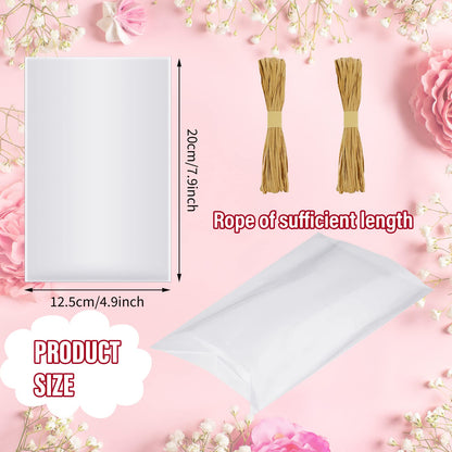 Tudomro 100 Pcs Clear Flat Cellophane Soap Bags for Packaging 4.9'' x 7.9'' Small Mini Soap Cookie Candy Wrappers Bags with Raffia Rope for Wedding Christmas Craft Gift Birthday Party Favor Supplies