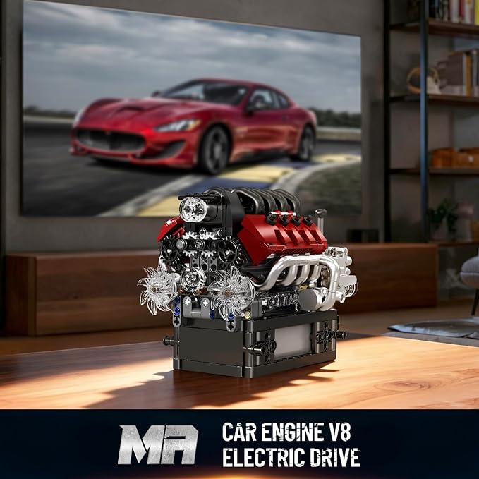 Mould King V8 Engine Building Kit Build Your Own Engine Model Kit That Runs STEM Engineering &amp Physical Science Experiment Set with Battery &amp Motor Car Engine for Age 14+/Adult(787 Pcs)