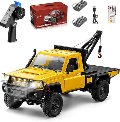 RC Crawler 1:12 Scale New Upgrade MN82-T RC Truck Crane 4WD LC79 Off Road Remote Control Pickup with Lights All Terrain Wrecker Vehicle for Teens Adults (Yellow)