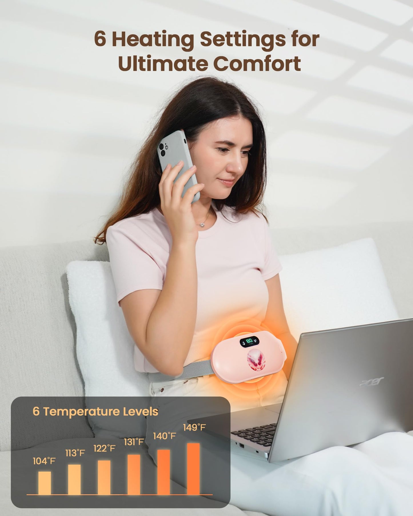 Heating Pad for Period Cramps, Fast Heating with 6 Heat Levels and 6 Massage Modes, Portable Menstrual Heating Pad, Belly Period Massager for Women and Girls, Pink