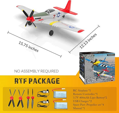 4-Channel RC Plane P51 Mustang - Ready to Fly RC Airplane with X-Pilot Stabilization - Remote Control Airplane for Adults One-Key Aerobatics 2.4GHz 6-Axis Gyro