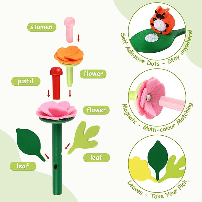Wooden Flower Garden Building Toys for Kids STEM Educational Activity Preschool Kit Gift for Boys Girls Age 3 4 5 6 7 Years Old Stacking Game for Toddlers Build a Bouquet Spring Gifts