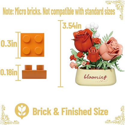 12 Set Mini Flower Potted Bonsai Micro Building Toy Blocks Succulent Plant Artificial Particle Flower Botanical Decoration Toys