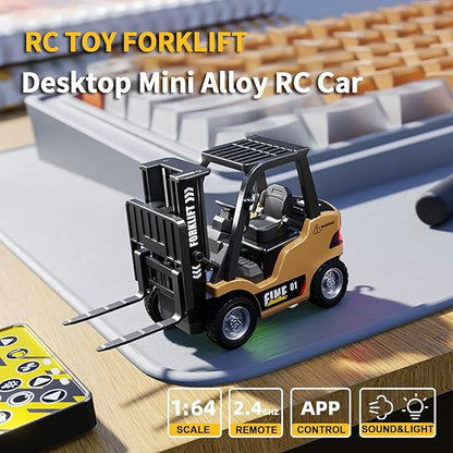 RC Forklift 1/64 Scale Remote Control Forklift Cranes 2.4Ghz Metal RC Truck with Hook &amp Metal Fork 2 Speed RC Construction Vehicle APP Control Toys for Adults Boys and Girls Gift